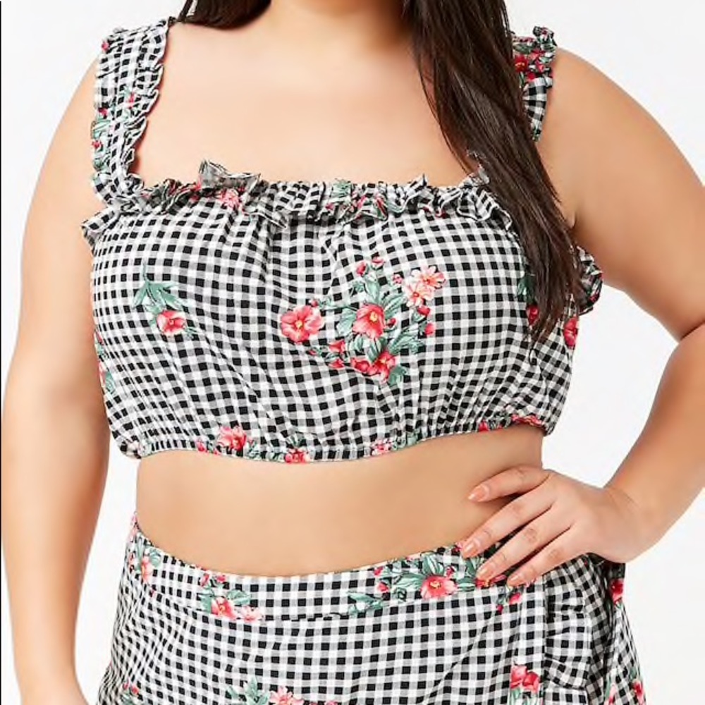 Forever 21 Floral Gingham Skort & Crop Set Size 3X